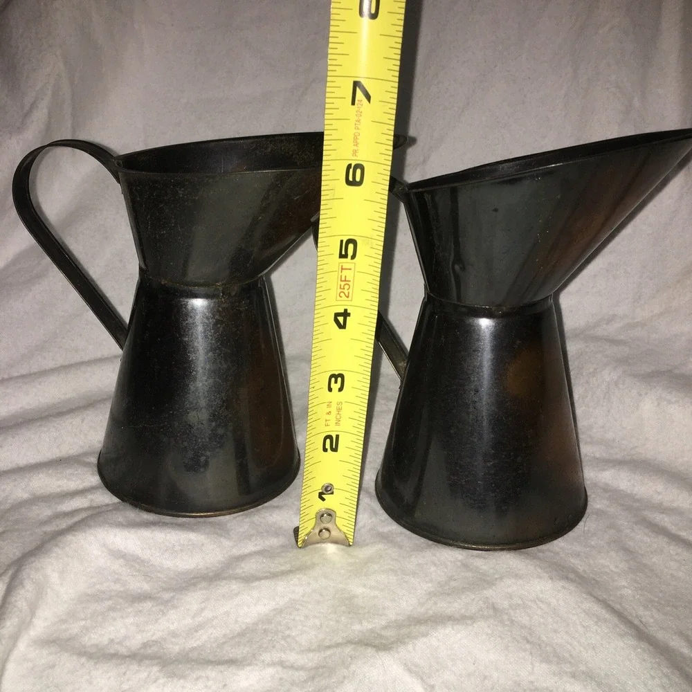 Vintage Rustic Copper and Brass Pitchers Primitive Patina Farmhouse Decor